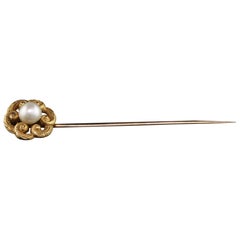 Antique Art Nouveau 14 Karat Yellow Gold Pearl Stick Pin