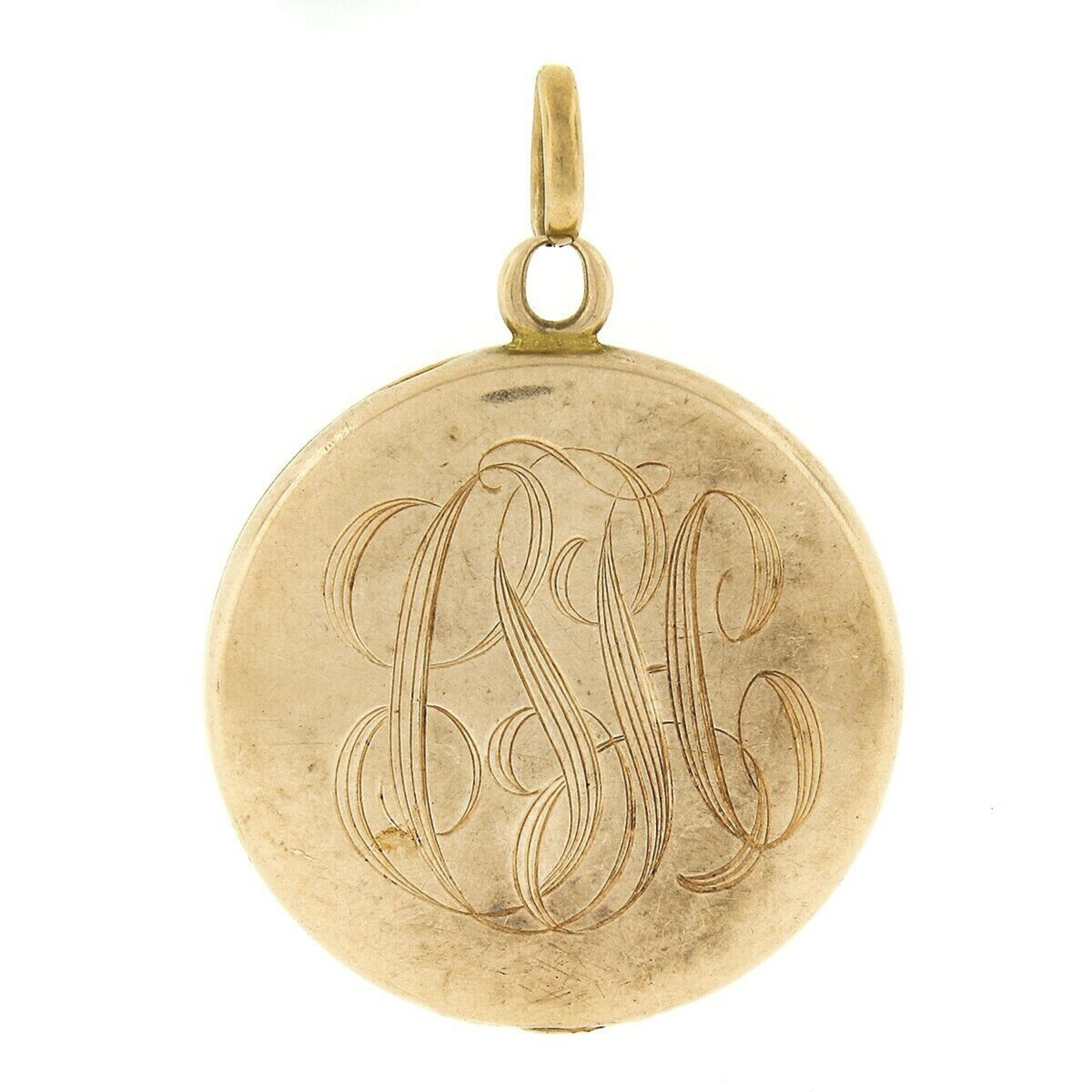 Round Cut Antique Art Nouveau 14k Gold Detailed Dragon Repousse Medallion Locket Pendant