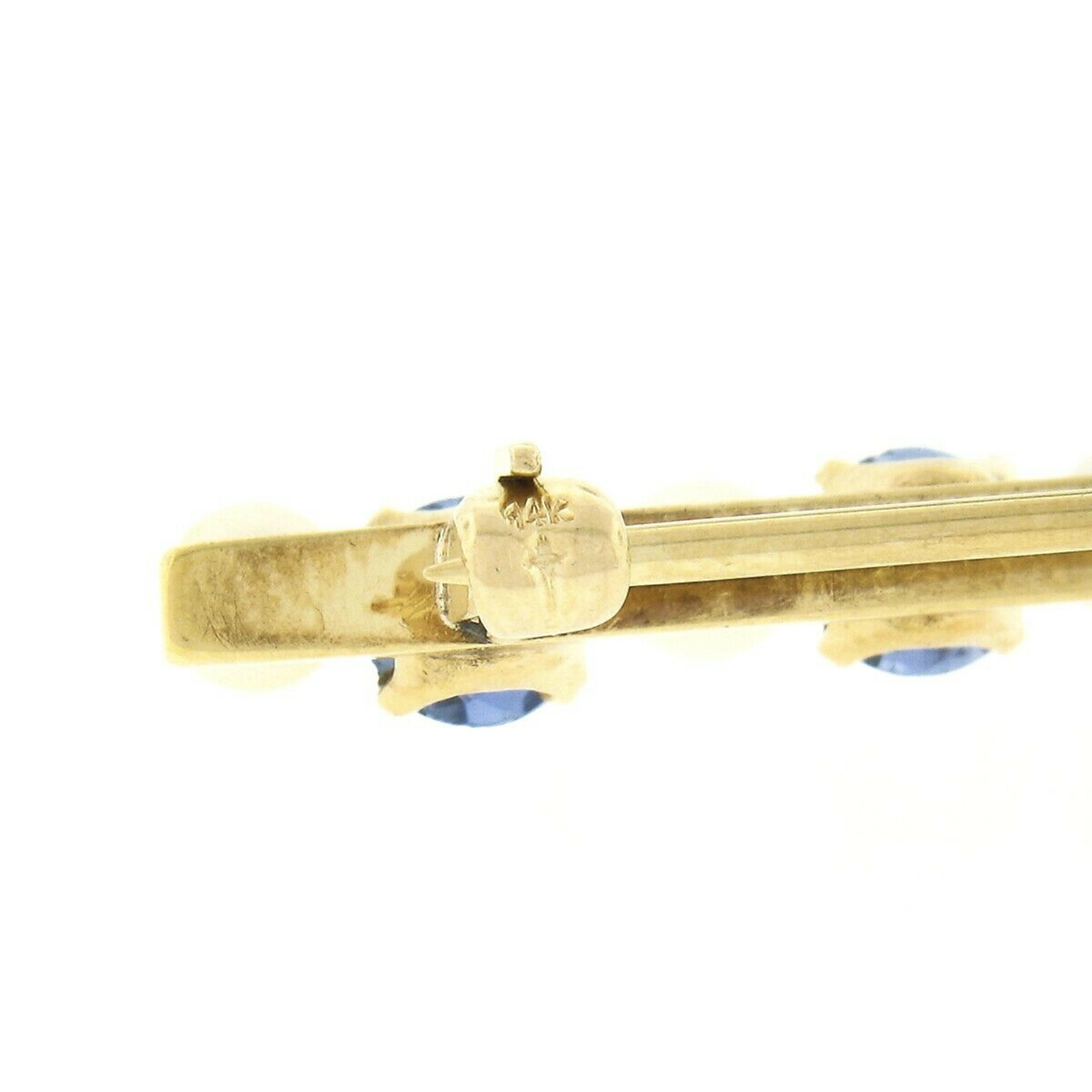 Antique Art Nouveau 14k Gold GIA NO HEAT Montana Sapphire Pearl Bar Pin Brooch For Sale 3