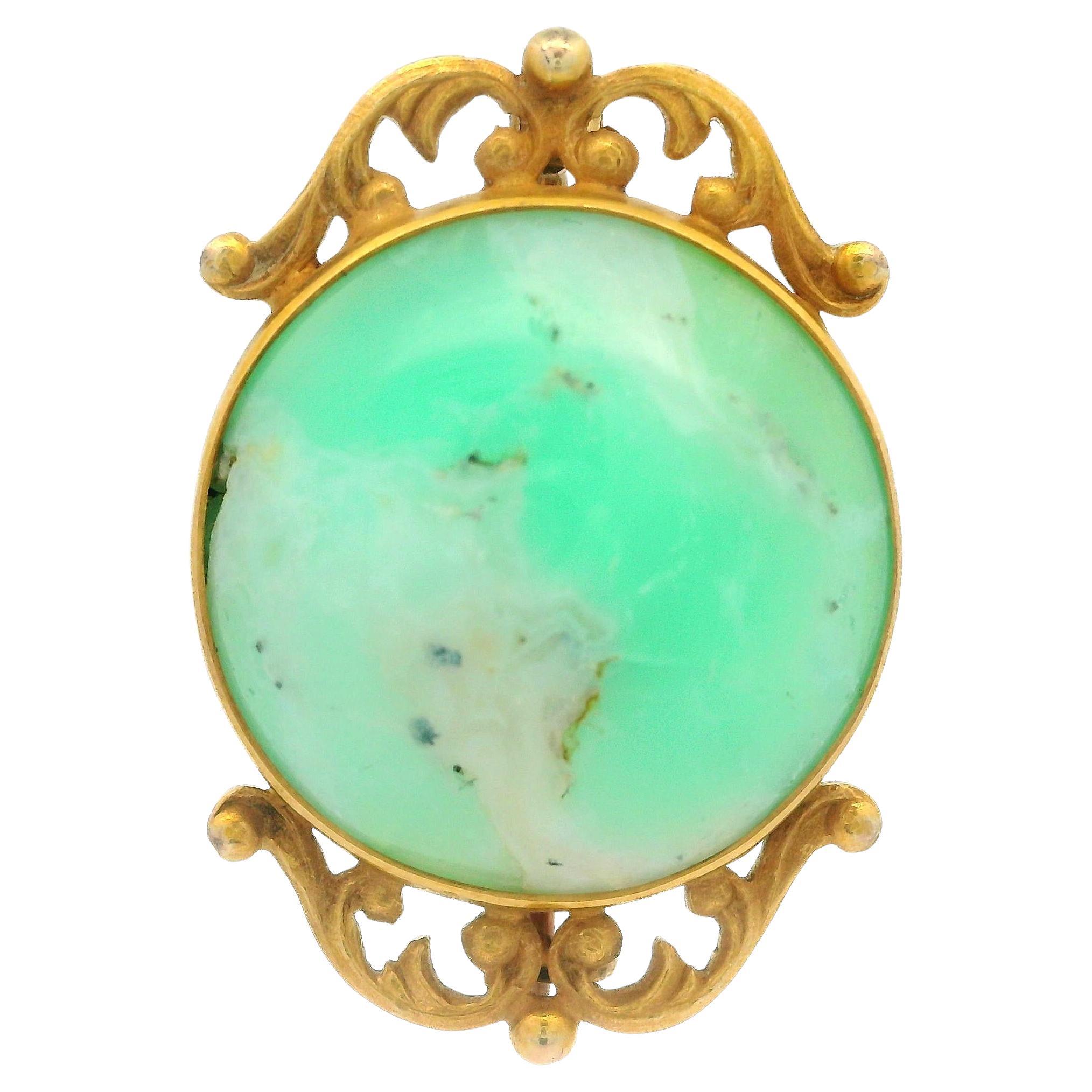 Antique Art Nouveau 14k Gold GIA Peruvian Opal Open Foliage Scroll Work Pin