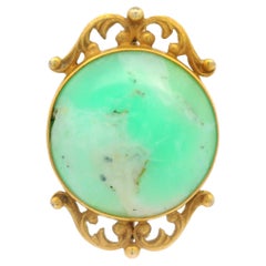 Antique Art Nouveau 14k Gold GIA Peruvian Opal Open Foliage Scroll Work Pin
