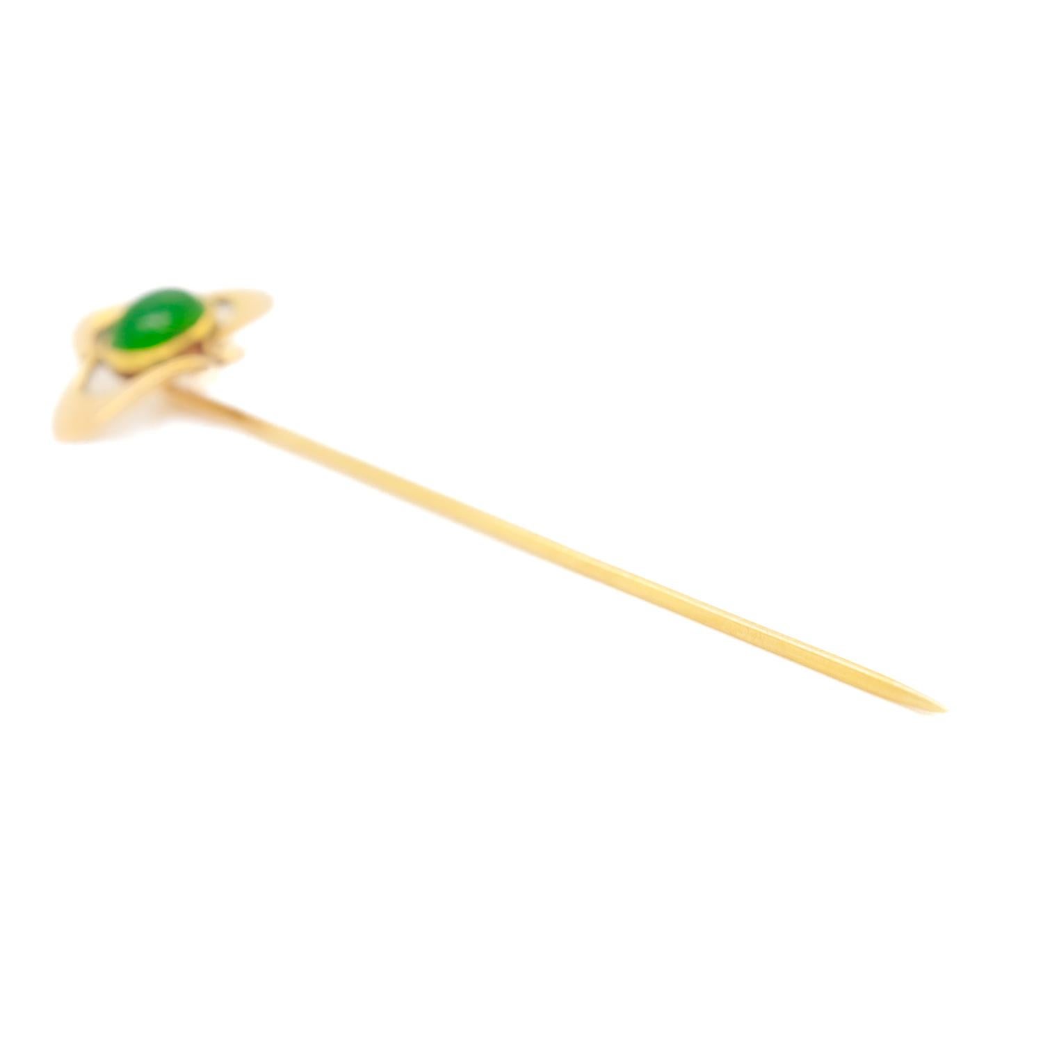 Antique Art Nouveau 14K Gold & Jade Green Glass Stickpin For Sale 5