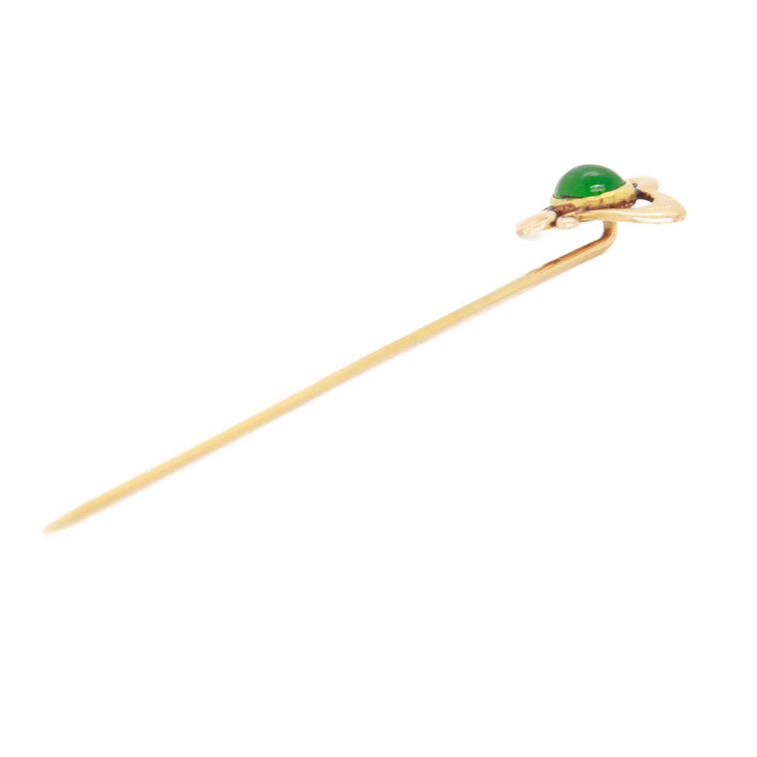 Antique Art Nouveau 14K Gold & Jade Green Glass Stickpin For Sale 6