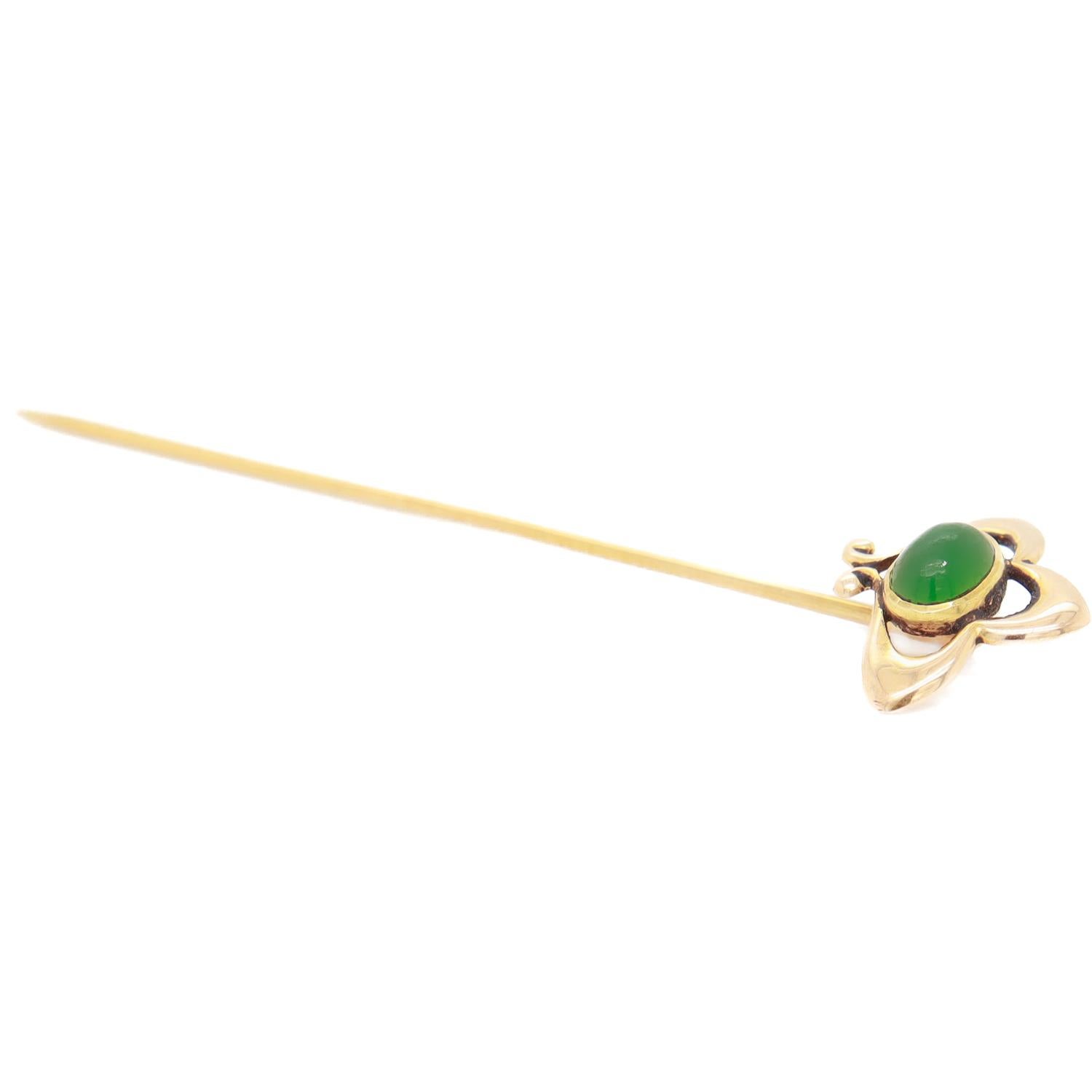 Antique Art Nouveau 14K Gold & Jade Green Glass Stickpin For Sale 7
