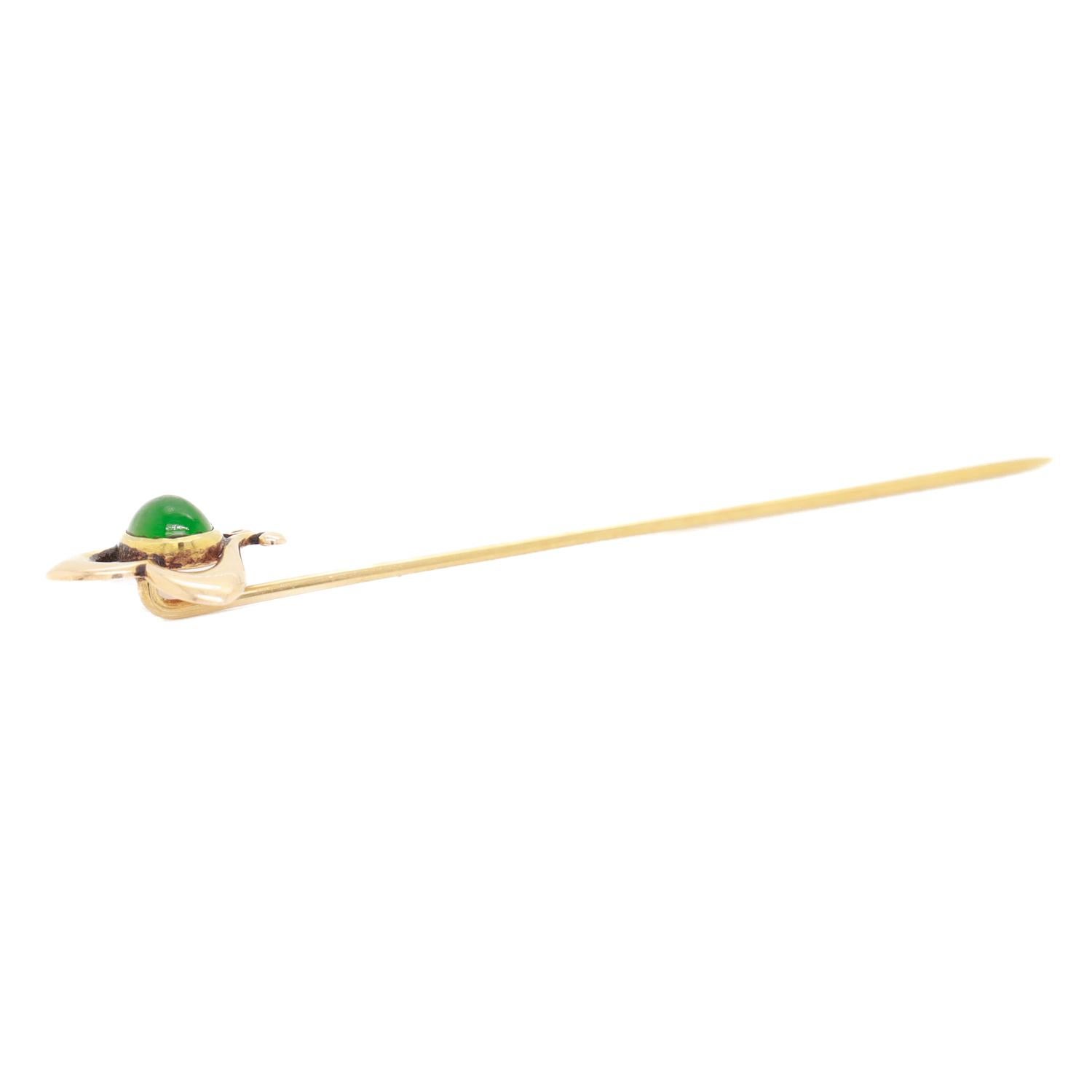 Antique Art Nouveau 14K Gold & Jade Green Glass Stickpin For Sale 8