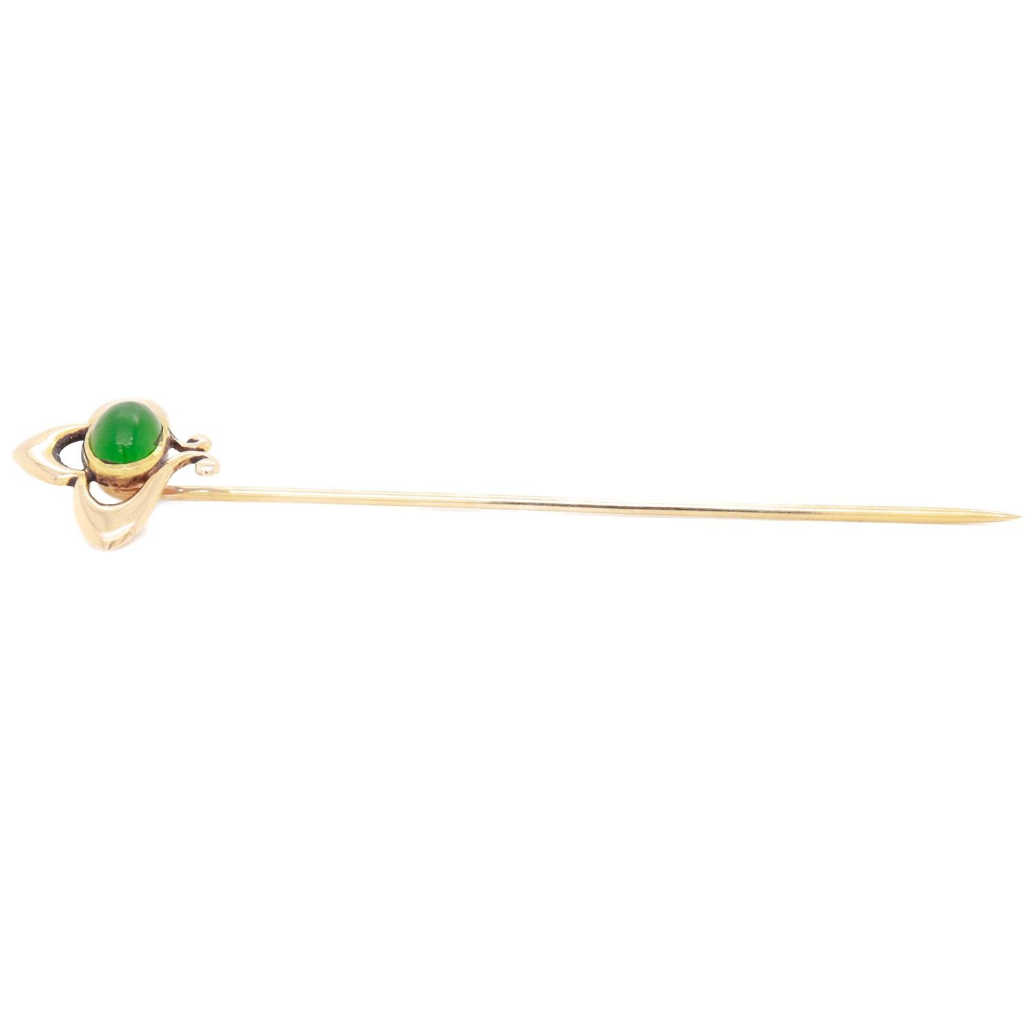 Antique Art Nouveau 14K Gold & Jade Green Glass Stickpin For Sale 9