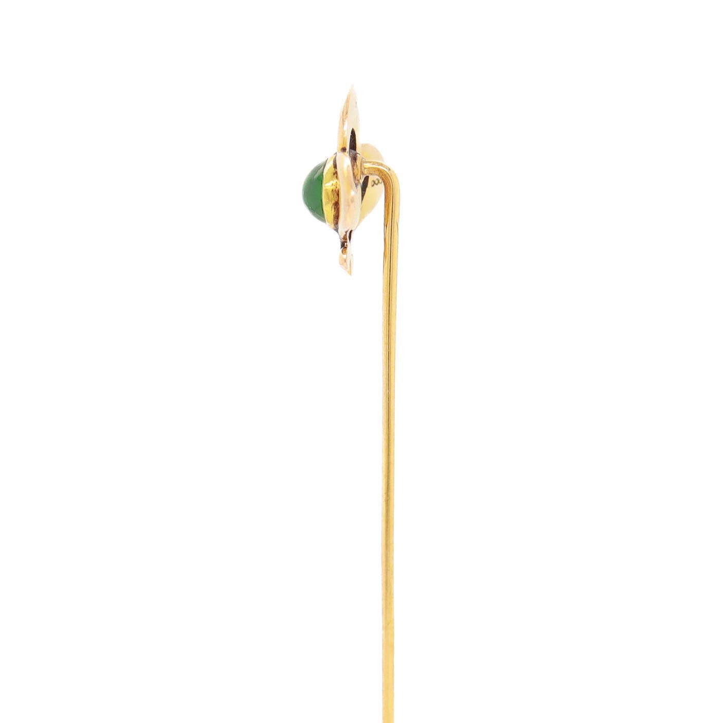 Women's or Men's Antique Art Nouveau 14K Gold & Jade Green Glass Stickpin For Sale