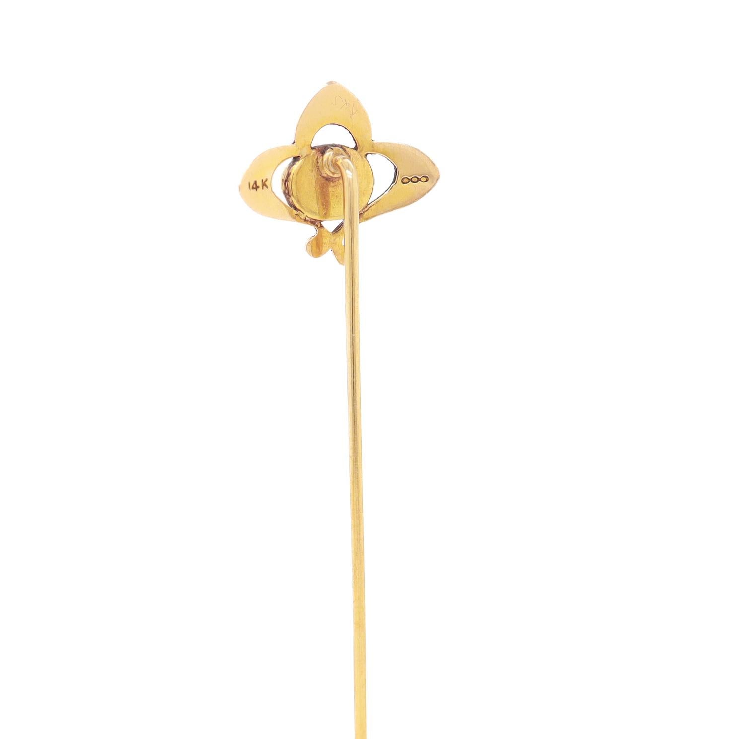 Antique Art Nouveau 14K Gold & Jade Green Glass Stickpin For Sale 1