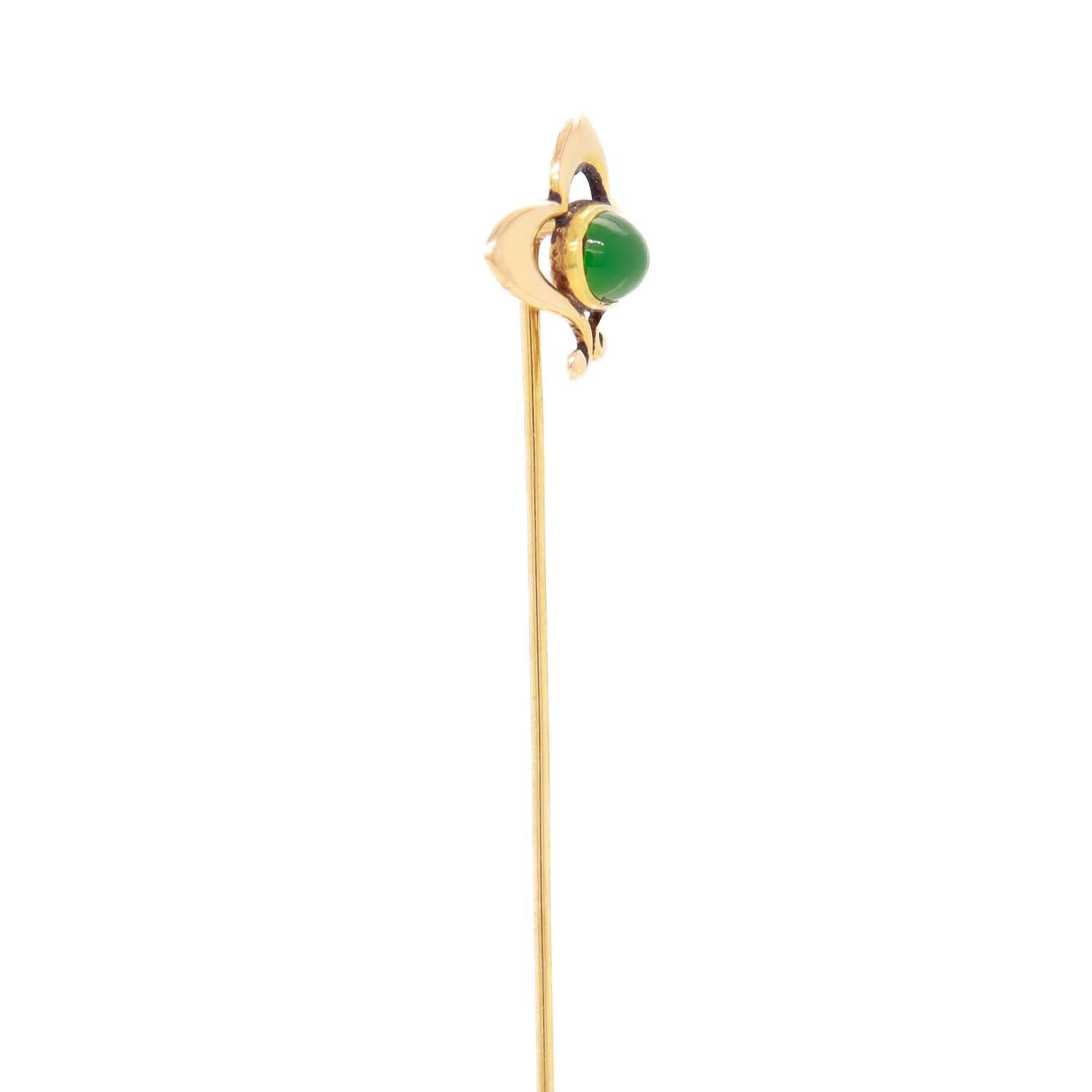 Antique Art Nouveau 14K Gold & Jade Green Glass Stickpin For Sale 3