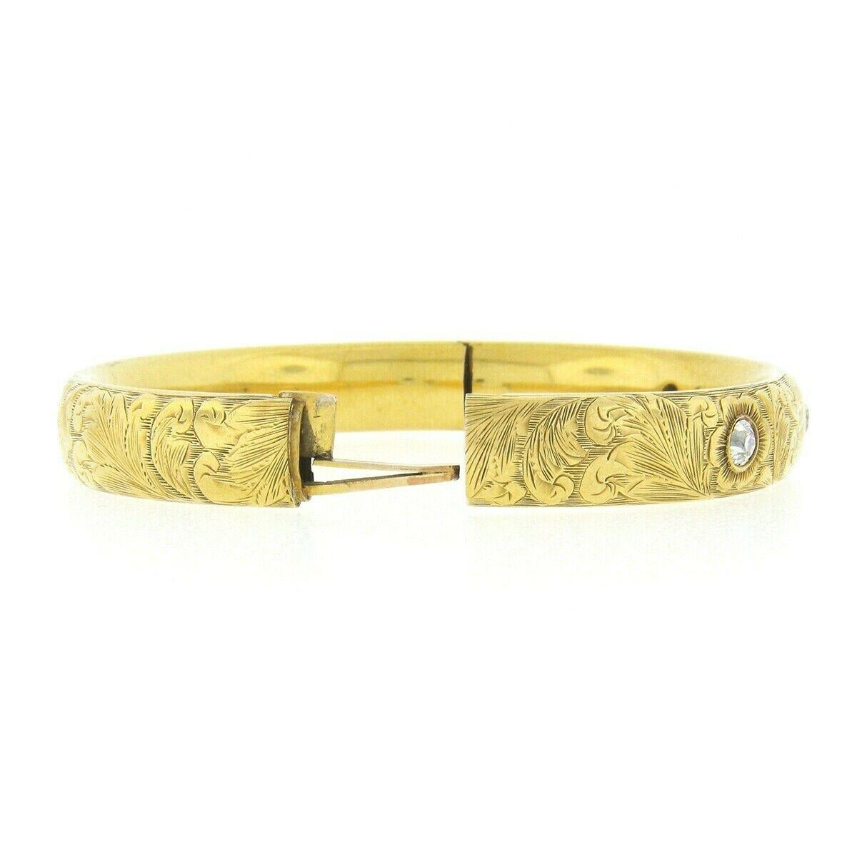 Antiker Jugendstil-Armreif aus 14 Karat Gold mit handgraviertem, alteuropäischem Diamanten im Zustand „Gut“ in Montclair, NJ
