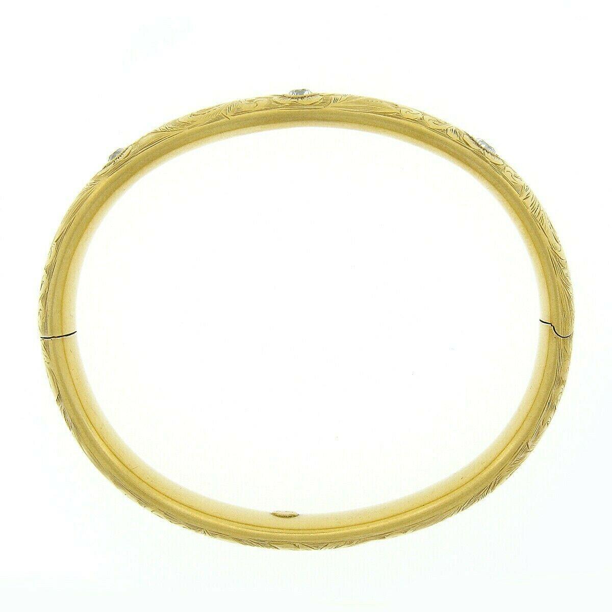 Antiker Jugendstil-Armreif aus 14 Karat Gold mit handgraviertem, alteuropäischem Diamanten 1