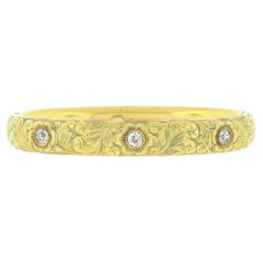 Antique Art Nouveau 14K Gold Old European Diamond Hand Engraved Bangle Bracelet