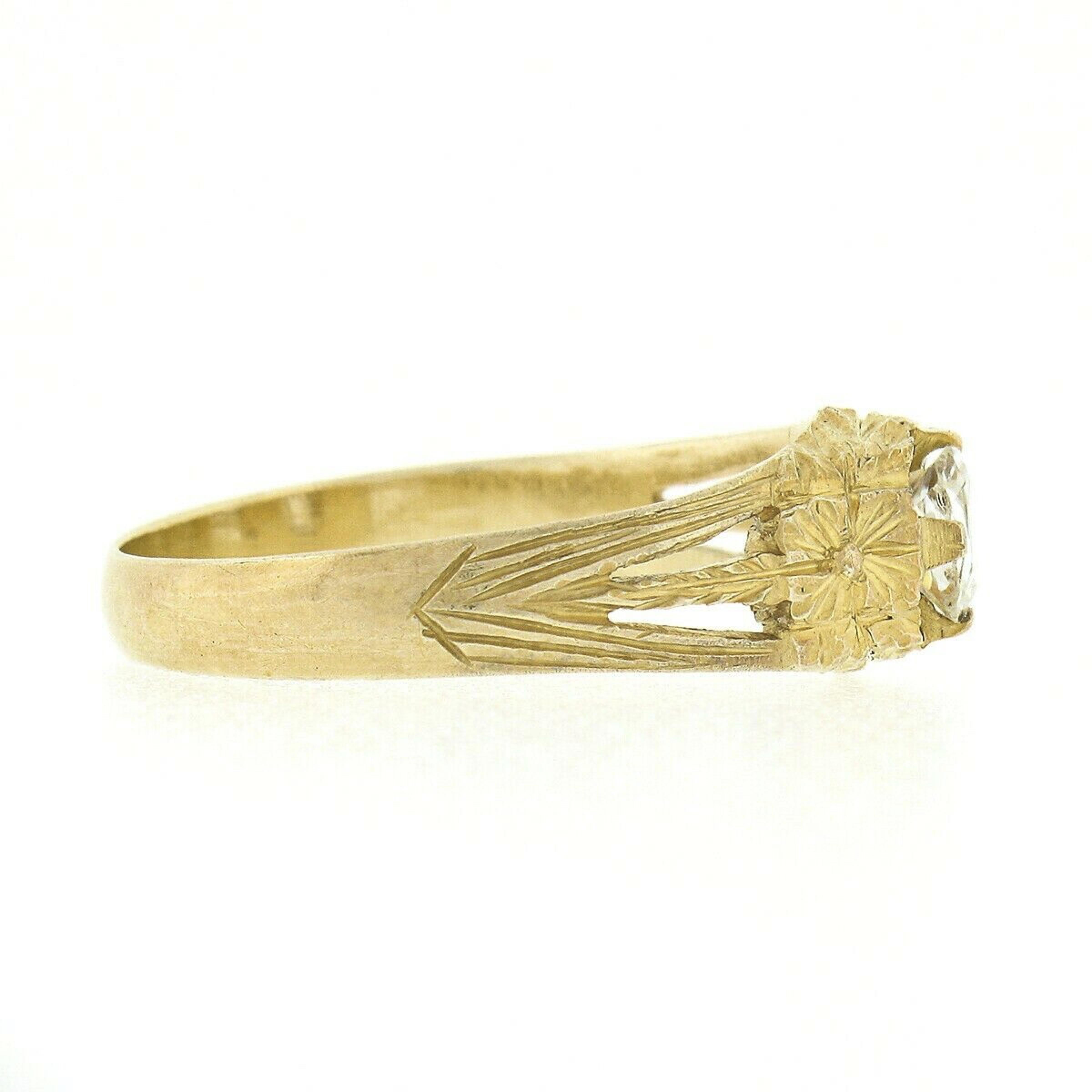 Antiker Jugendstil-Verlobungsring aus 14k Gold mit handgraviertem Diamanten im alten Minenschliff im Zustand „Gut“ im Angebot in Montclair, NJ