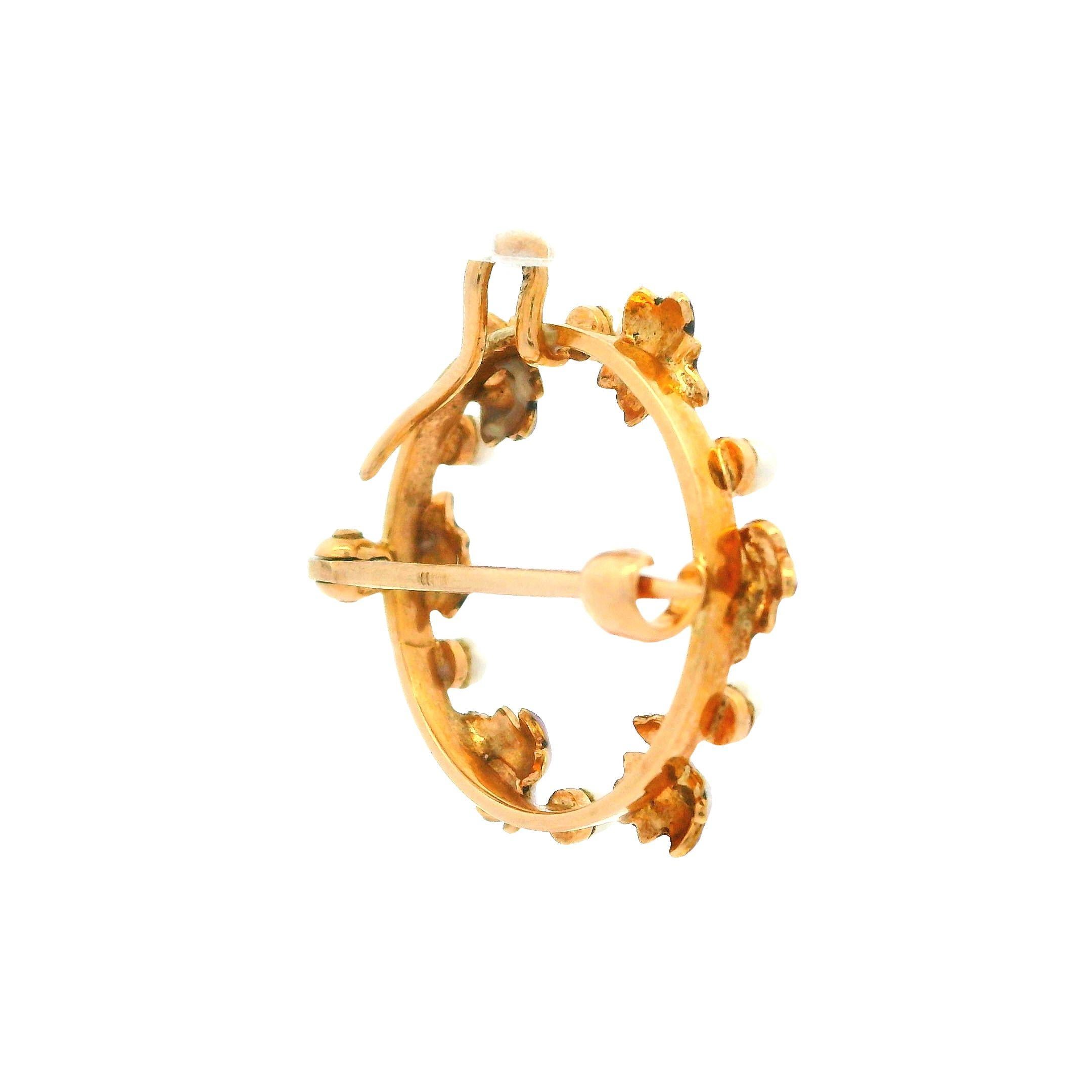 –Stone(s)–
(6) Genuine Seed Pearls - Round Shape - White Color - 2.1mm (approx.)

Material: Solid 14k Yellow Gold - Gradient Purple Enamel
Weight: 2.36 Grams
Overall Height: 22.15mm (0.87