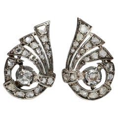 Antique Art Nouveau 14k Gold Top Silver Circa 1910s Natural Diamond Earring 