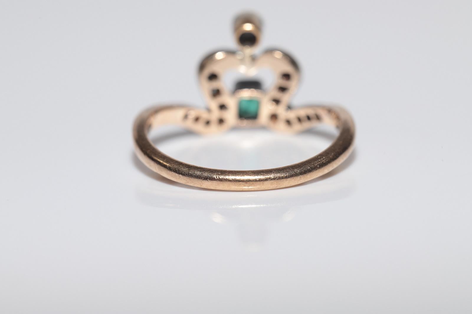 Anello antico Art Nouveau in oro 14k e argento con diamante naturale e smeraldo in vendita 4