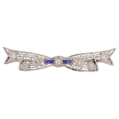 Antique Art Nouveau 14k & Platinum Sapphire Diamond Pin Brooch 3.7g i13169