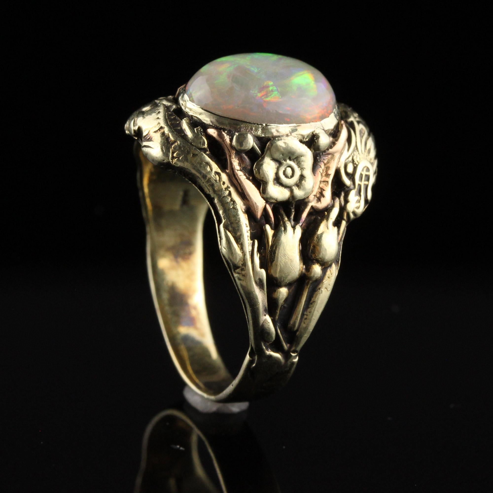 Antique Art Nouveau 14K Yellow Gold Cabochon Opal Dragon Ring In Good Condition For Sale In Great Neck, NY