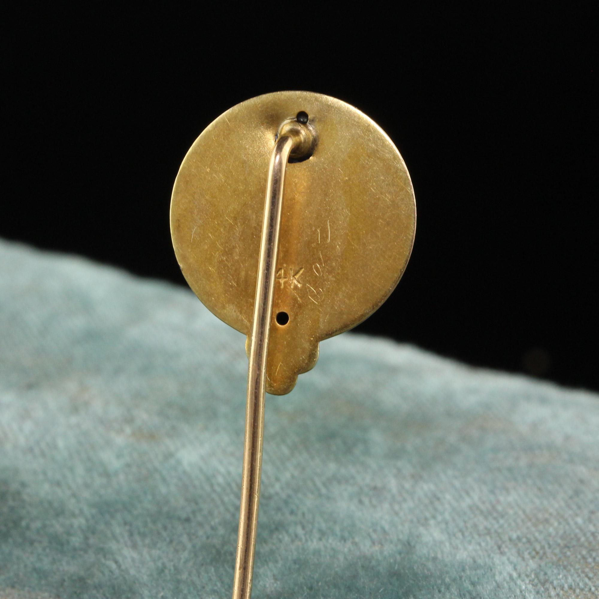 Antike Jugendstil 14K Gelbgold Diamant Demantoid Emaille Lady Stick Pin (Art nouveau) im Angebot