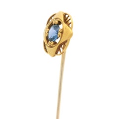Antique Art Nouveau 14k Yellow Gold GIA 0.65ct Montana Sapphire Stick Pin