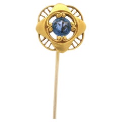 Epingle à bâton en or jaune 14k GIA 0.65ct Montana Sapphire Antique Art Nouveau