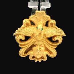 Antique Art Nouveau 14k Yellow Gold Lady & Owl Motif Detailed Pin Brooch Pendant