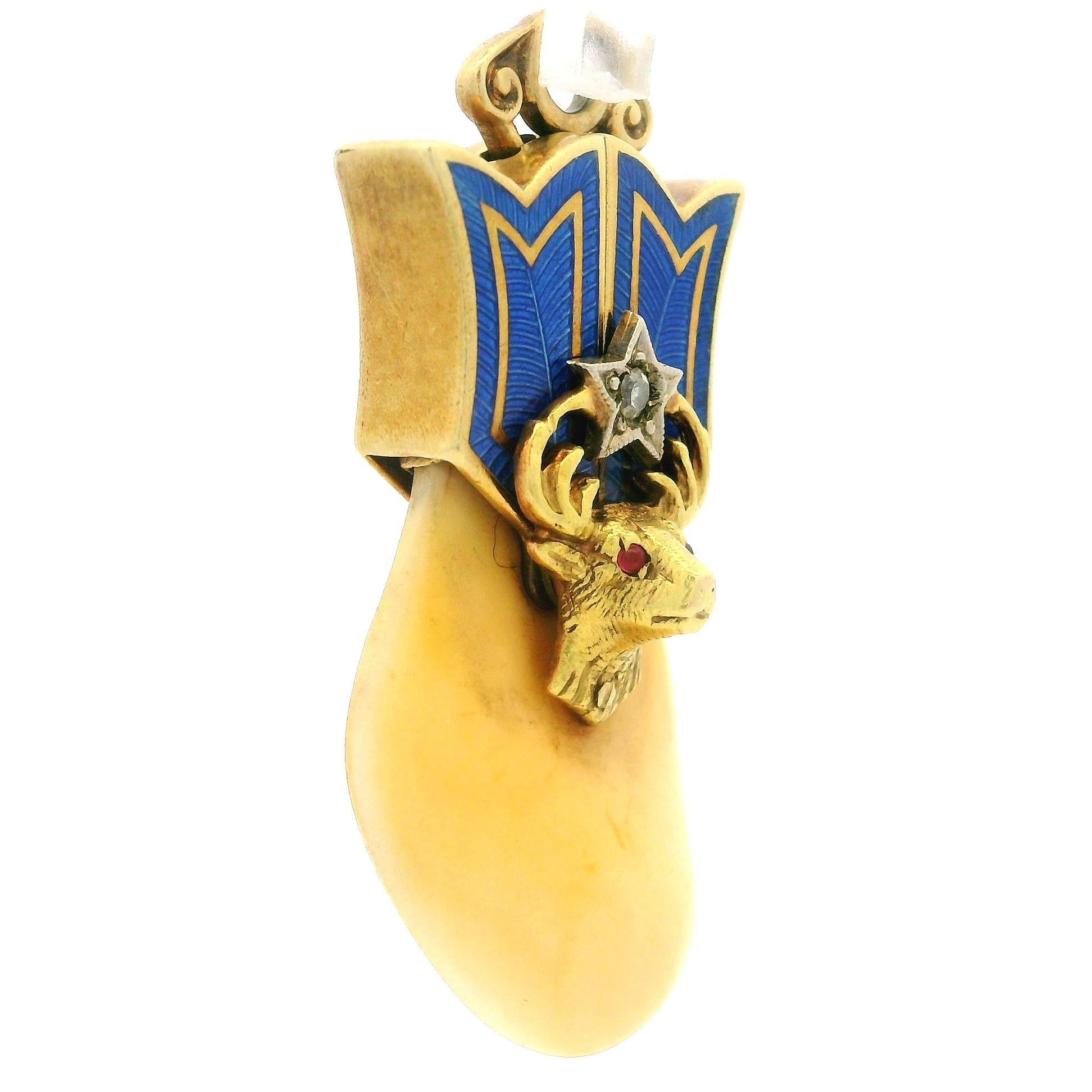 Pendentif art nouveau ancien en or jaune 14 carats avec émail bleu opérable sur le dessus en vente 4