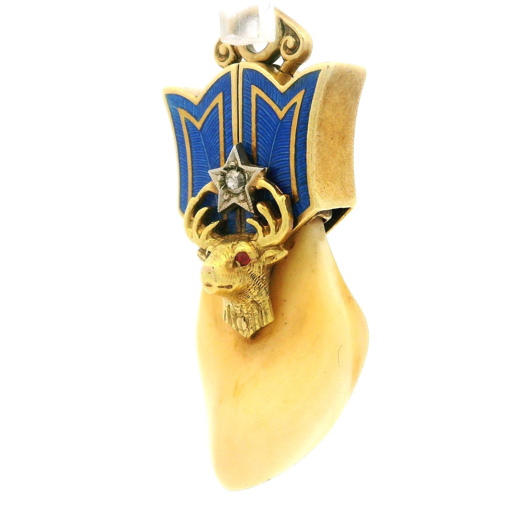 Pendentif art nouveau ancien en or jaune 14 carats avec émail bleu opérable sur le dessus en vente 5
