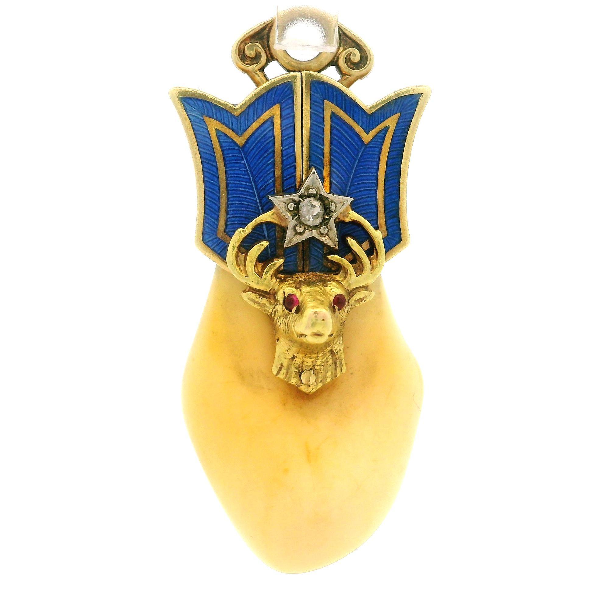 Pendentif art nouveau ancien en or jaune 14 carats avec émail bleu opérable sur le dessus en vente 3