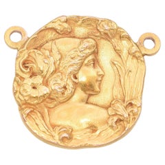 Antique Art Nouveau 15k Yellow Gold Nymph Medallion Pendant