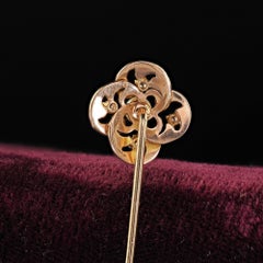 Antique Art Nouveau 15K Yellow Gold Old Cut Diamond and Pearl Enamel Stick Pin