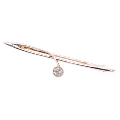 Antique Art Nouveau 15K Yellow Gold & Platinum Old Cut Diamond Brooch