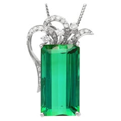 Ciondolo antico Art Nouveau con tormalina da 16,32 carati e diamante da 0,35 carati in platino