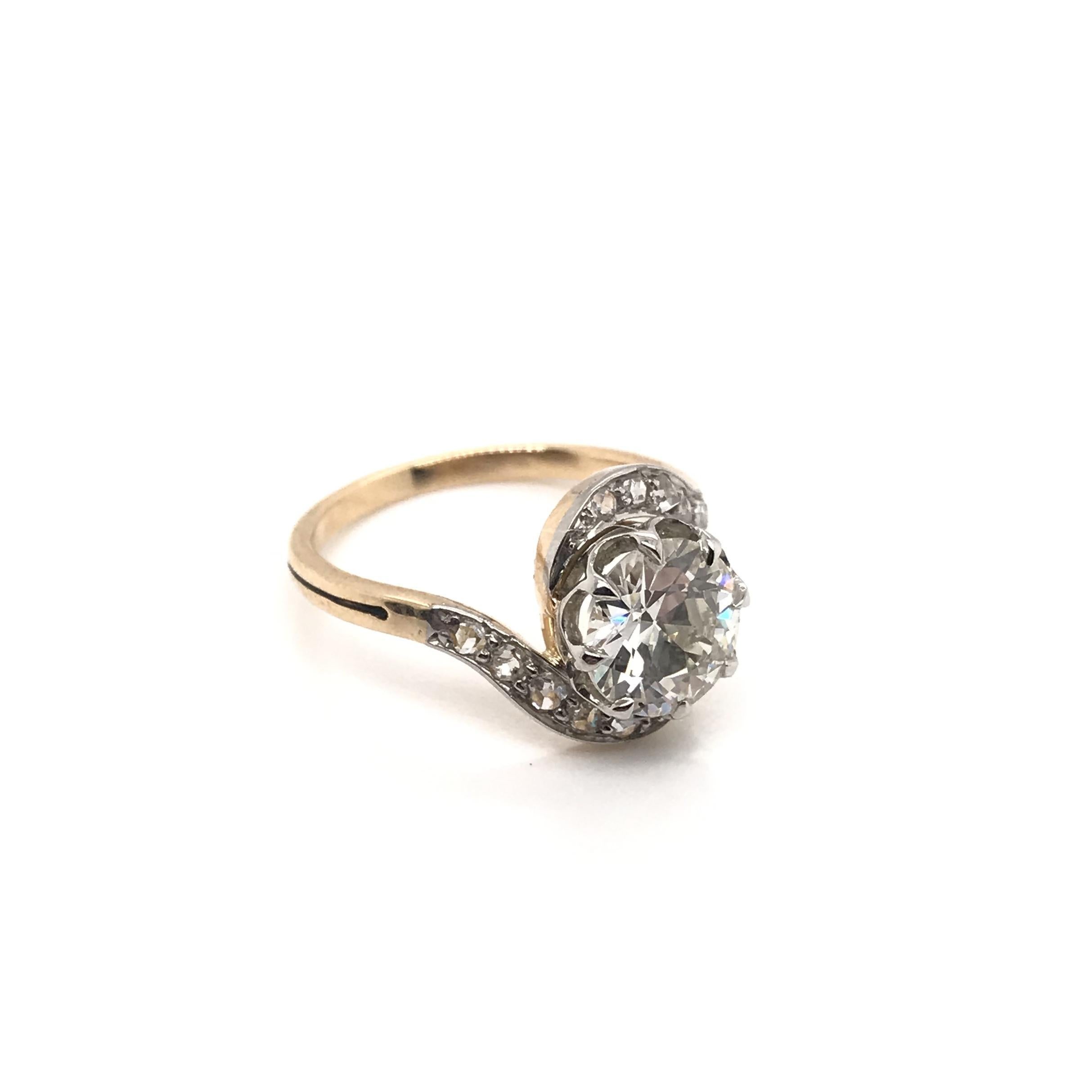 Old European Cut Antique Art Nouveau 1.66 Carat Diamond Ring For Sale