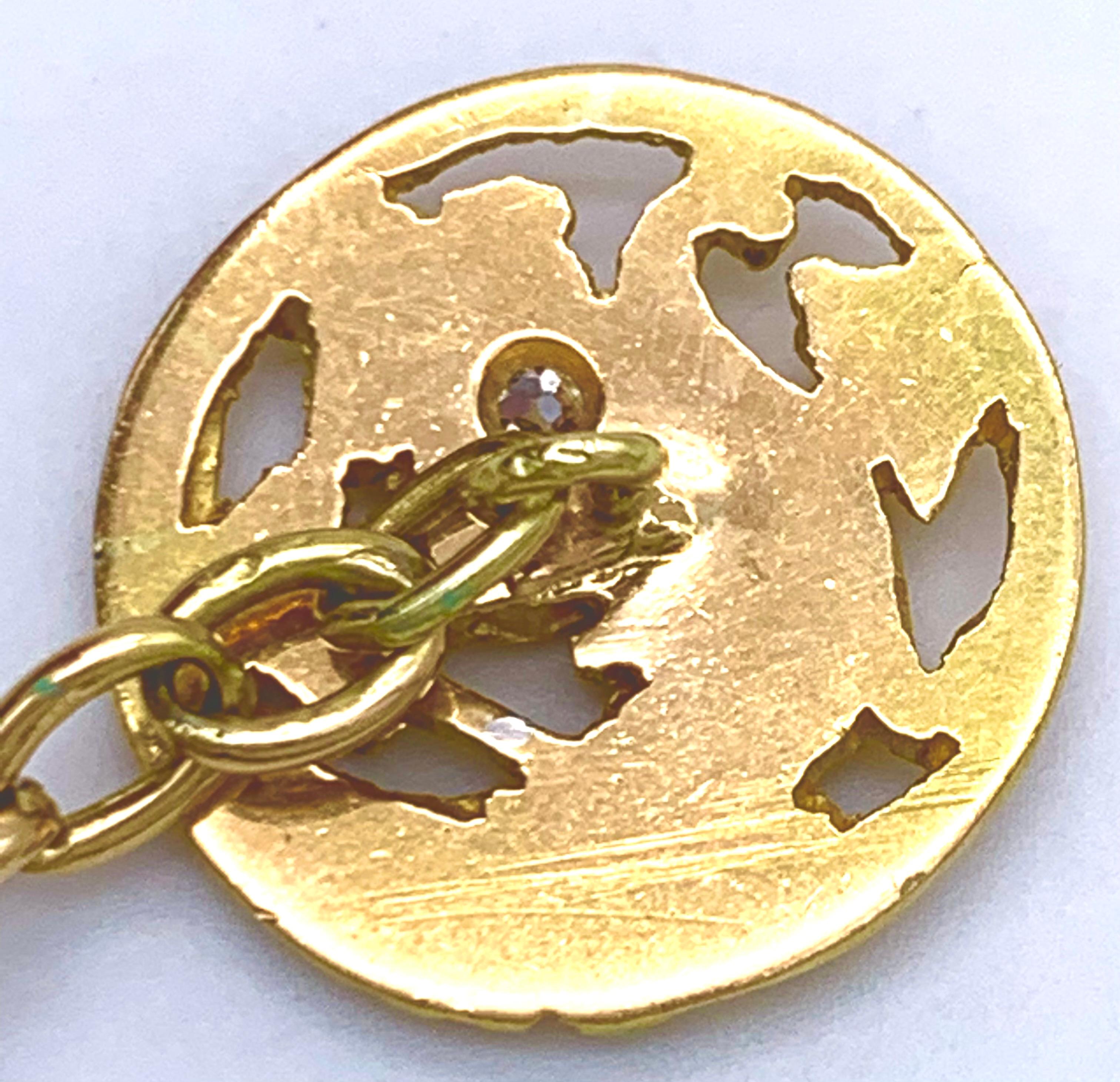 Antique Art Nouveau 18 Kt Gold Diamonds Cufflinks Dolphins Roses Ginko Leaves In Good Condition In Munich, Bavaria
