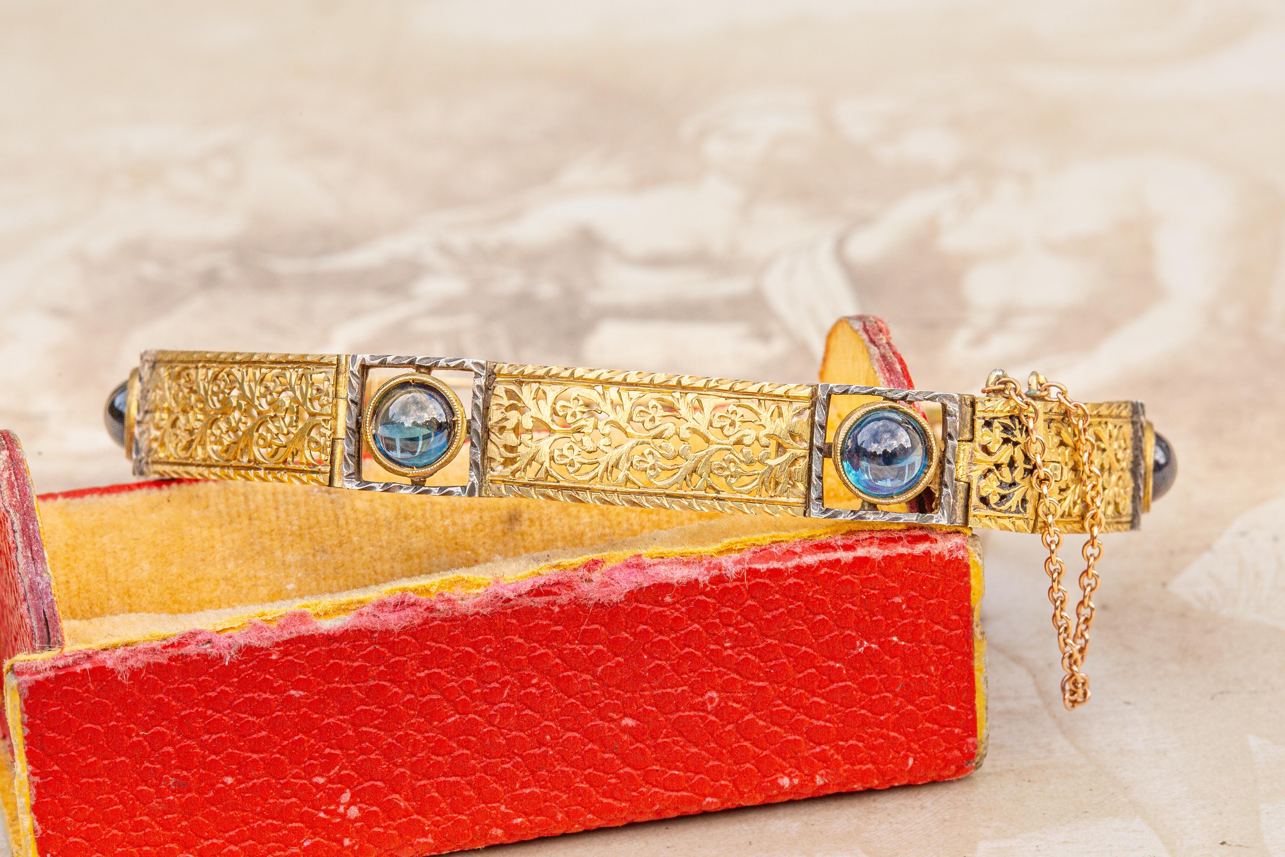 Antique Art Nouveau 18K Gold Bracelet with Sapphires c.1900 7