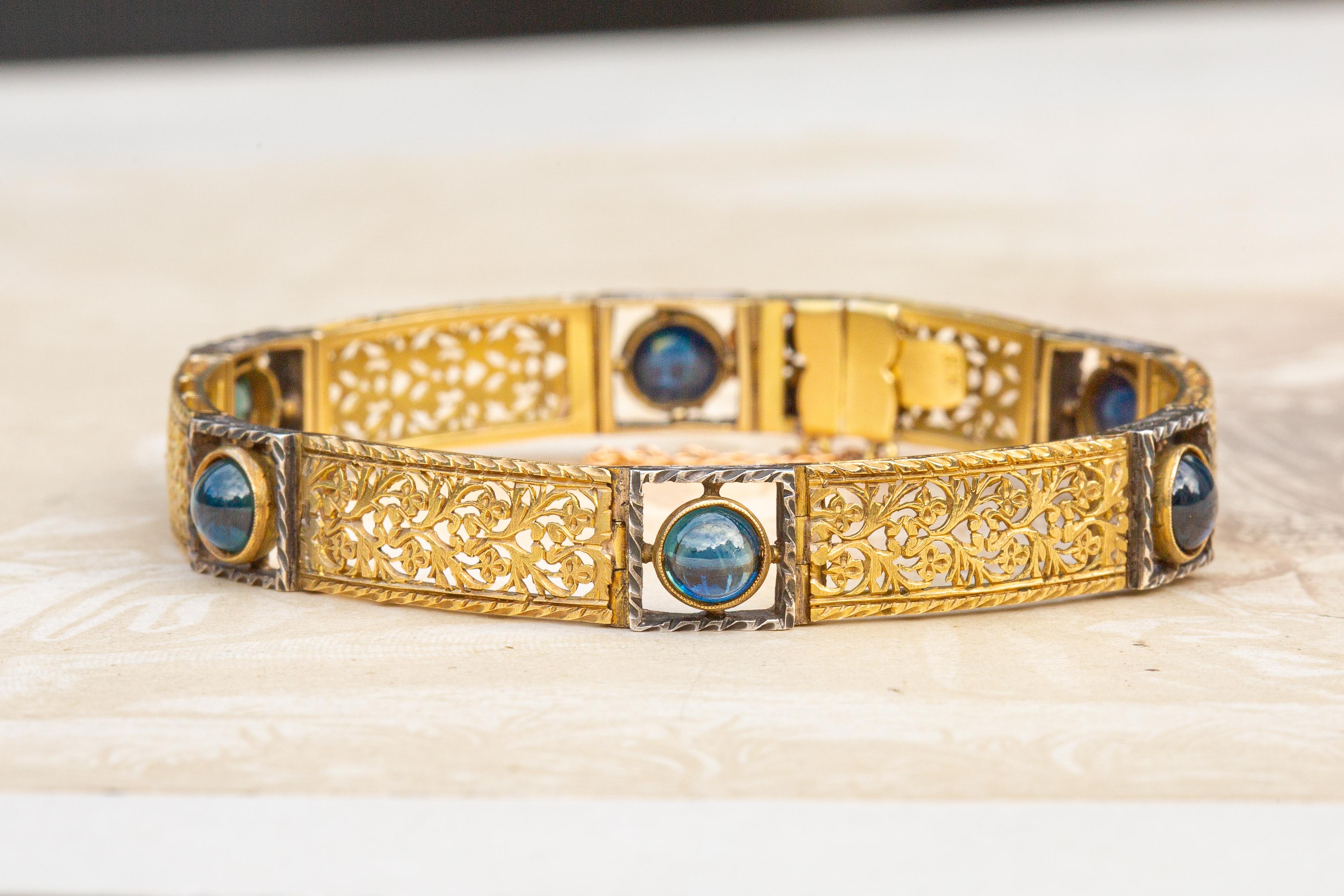 Antique Art Nouveau 18K Gold Bracelet with Sapphires c.1900 In Good Condition In London, GB