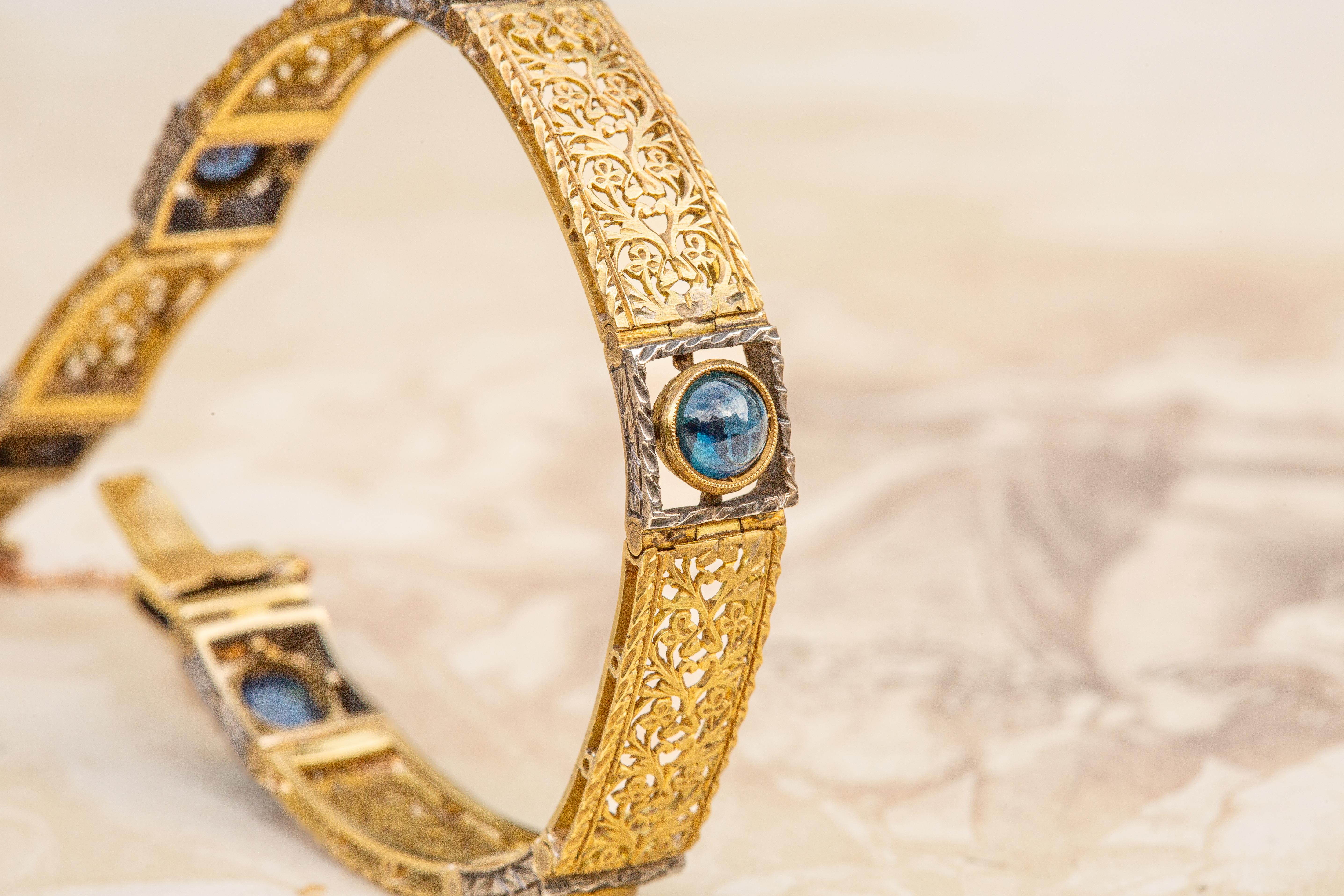 Women's or Men's Antique Art Nouveau 18K Gold Bracelet with Sapphires c.1900