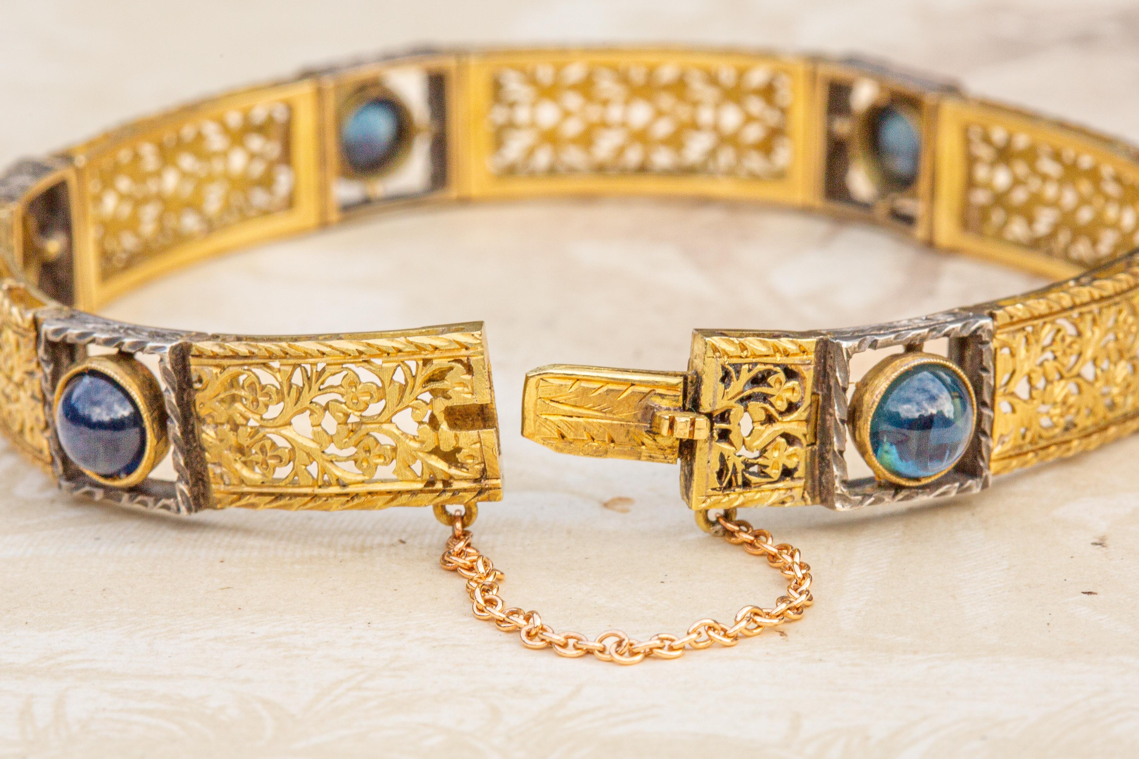 Antique Art Nouveau 18K Gold Bracelet with Sapphires c.1900 2