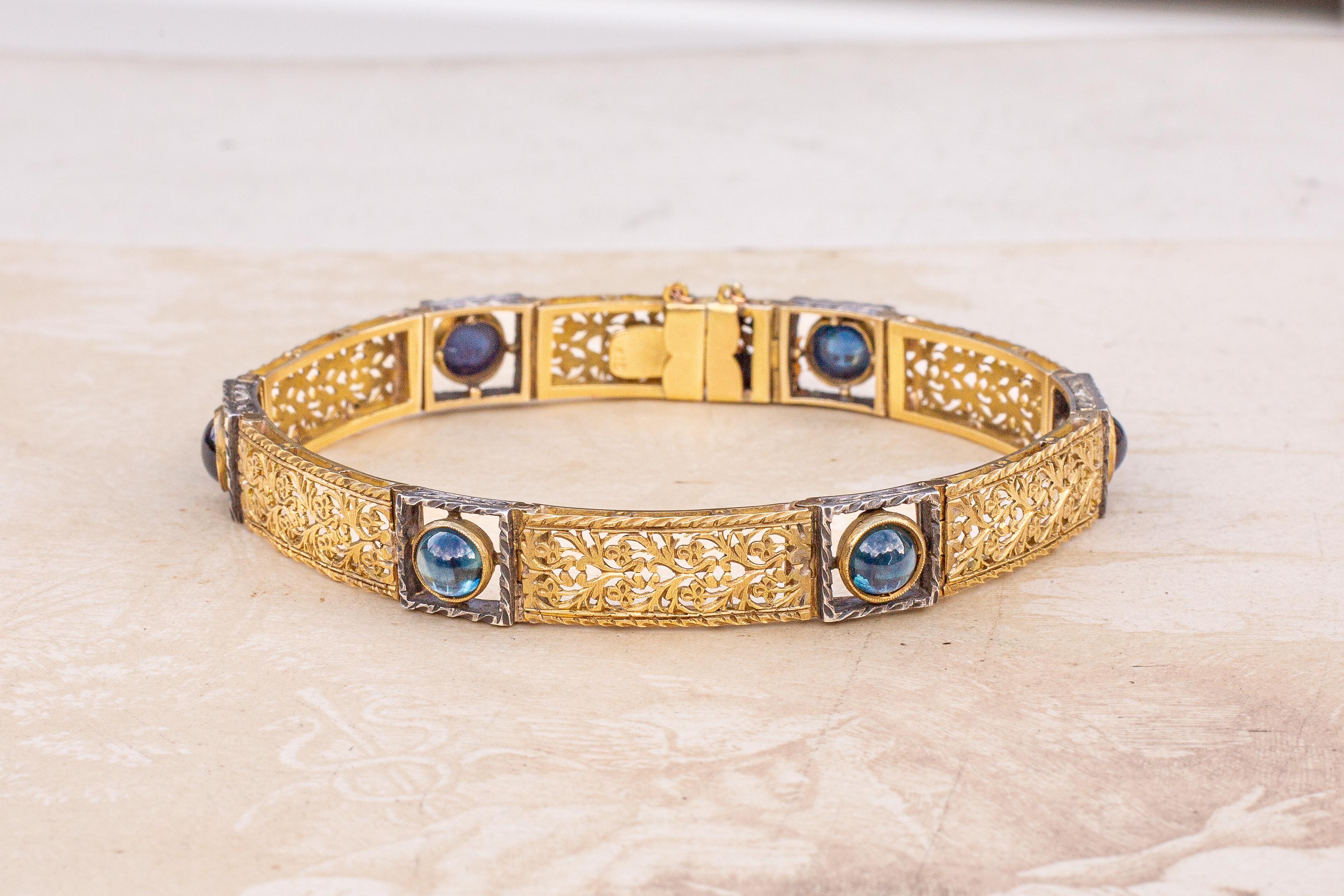 Antique Art Nouveau 18K Gold Bracelet with Sapphires c.1900 4