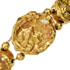 Antike Jugendstil 18k Gold Kind Motiv Diamant Slide Armband