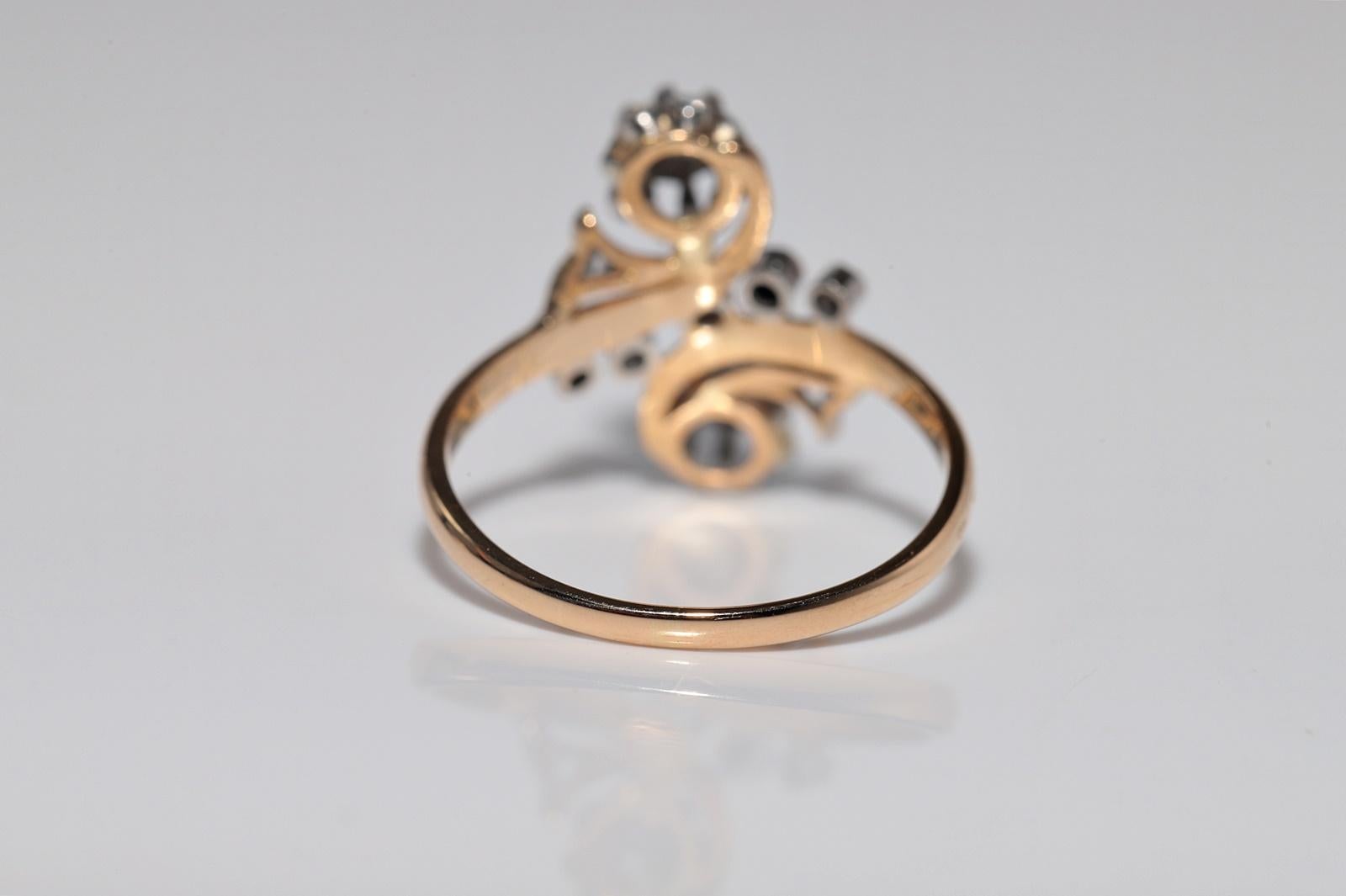 Antiker Jugendstil 18k Gold Handgefertigter Natürlicher Diamantring mit Rosenschliff im Angebot 5