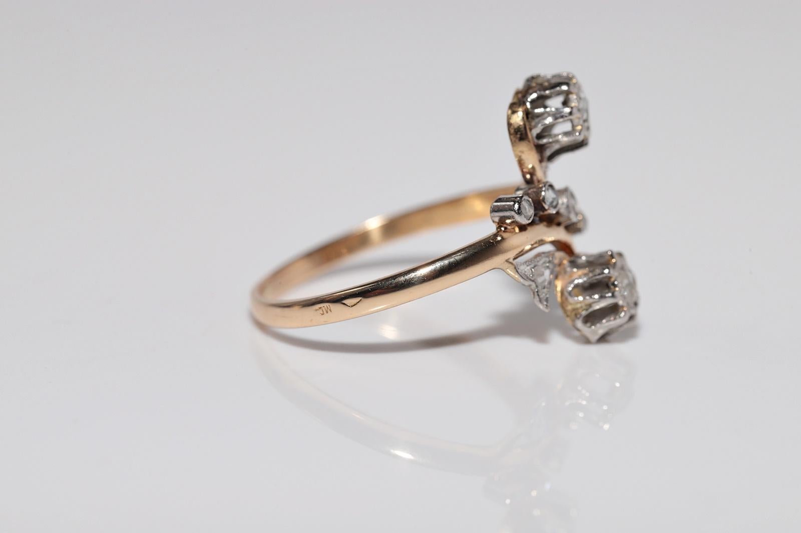 Antiker Jugendstil 18k Gold Handgefertigter Natürlicher Diamantring mit Rosenschliff im Angebot 9
