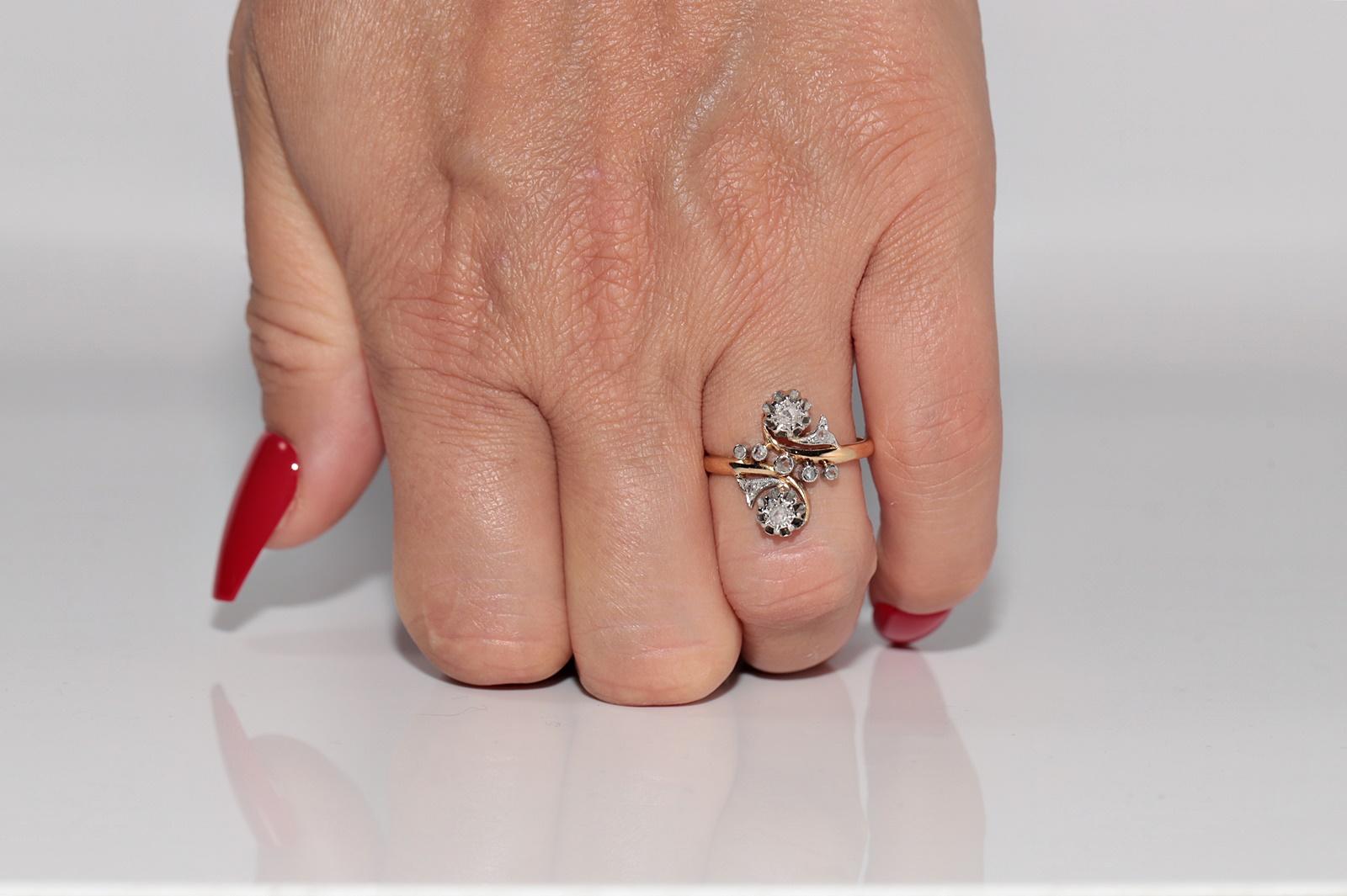 Antiker Jugendstil 18k Gold Handgefertigter Natürlicher Diamantring mit Rosenschliff im Angebot 10