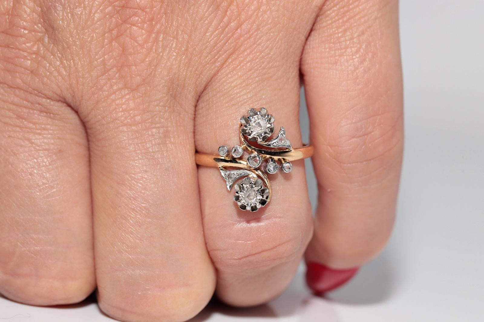 Antiker Jugendstil 18k Gold Handgefertigter Natürlicher Diamantring mit Rosenschliff im Angebot 11