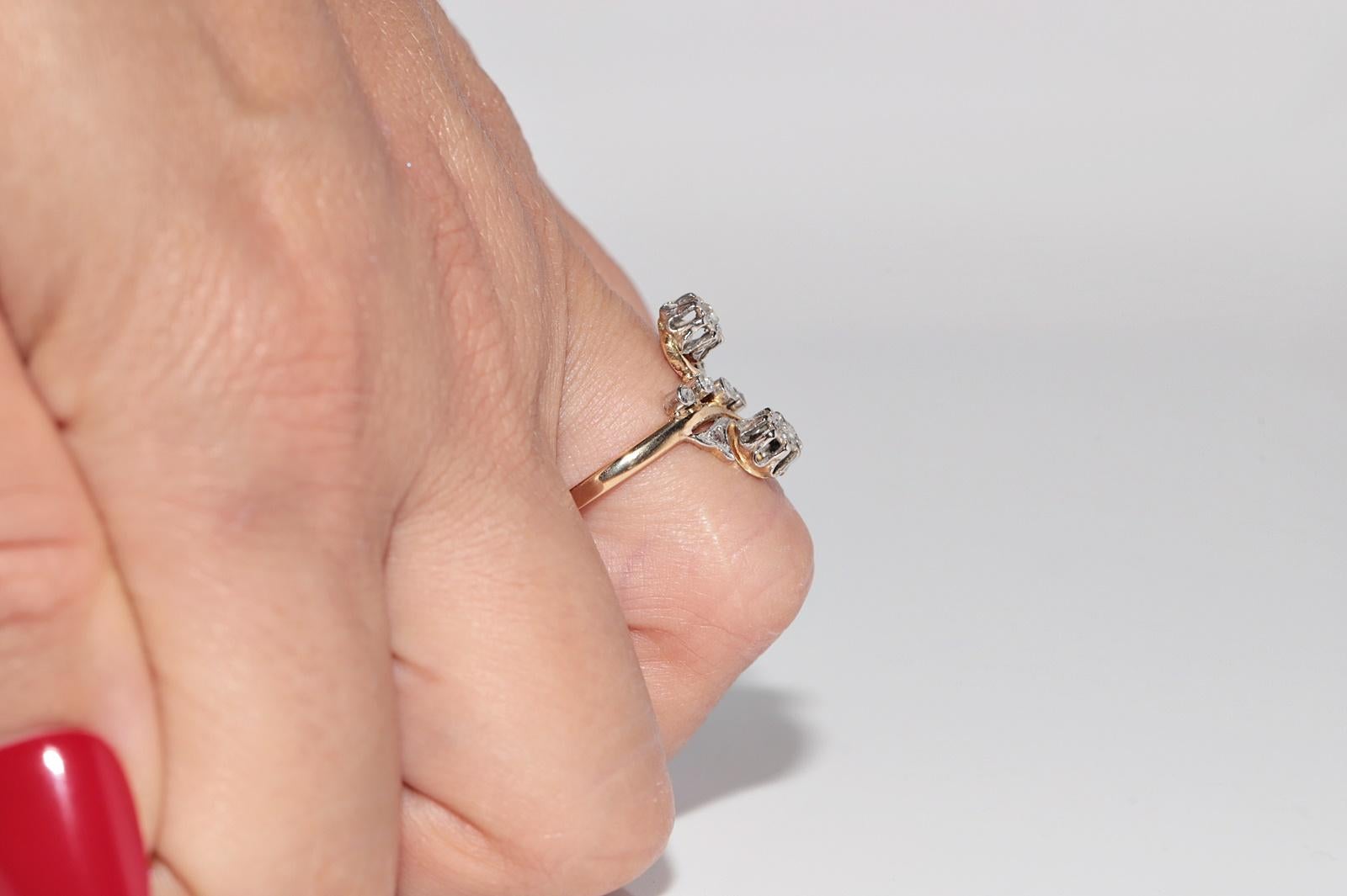 Antiker Jugendstil 18k Gold Handgefertigter Natürlicher Diamantring mit Rosenschliff im Angebot 12