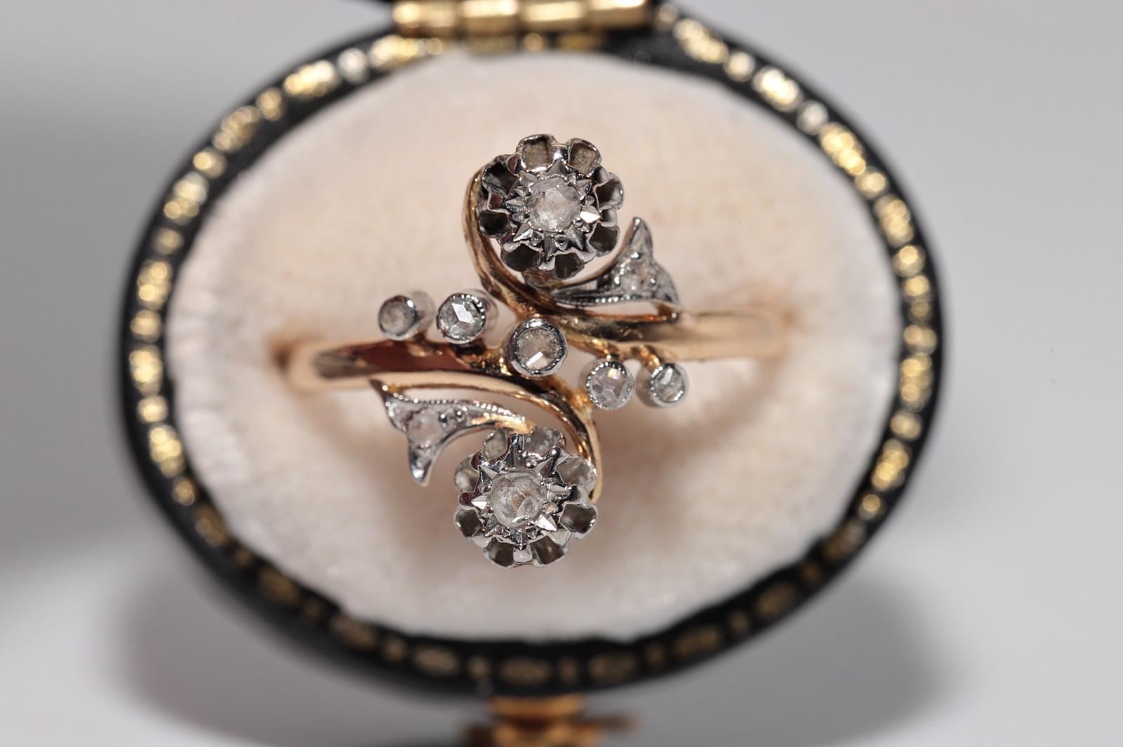 Antiker Jugendstil 18k Gold Handgefertigter Natürlicher Diamantring mit Rosenschliff (Art nouveau) im Angebot