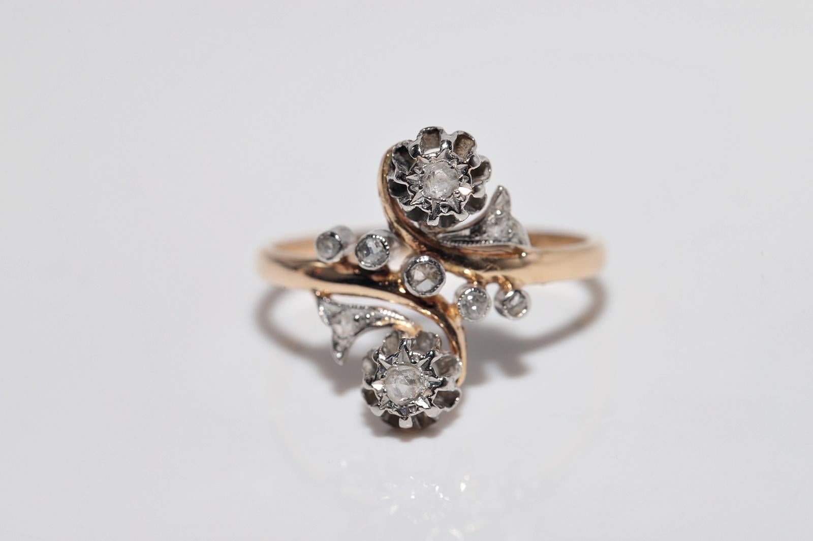 Antiker Jugendstil 18k Gold Handgefertigter Natürlicher Diamantring mit Rosenschliff im Zustand „Gut“ im Angebot in Fatih/İstanbul, 34