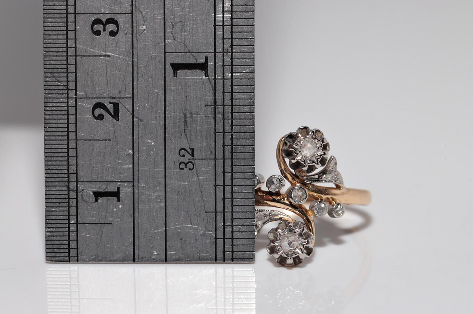 Antiker Jugendstil 18k Gold Handgefertigter Natürlicher Diamantring mit Rosenschliff Damen im Angebot