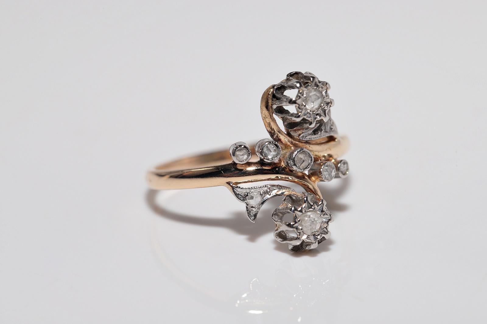 Antiker Jugendstil 18k Gold Handgefertigter Natürlicher Diamantring mit Rosenschliff im Angebot 1